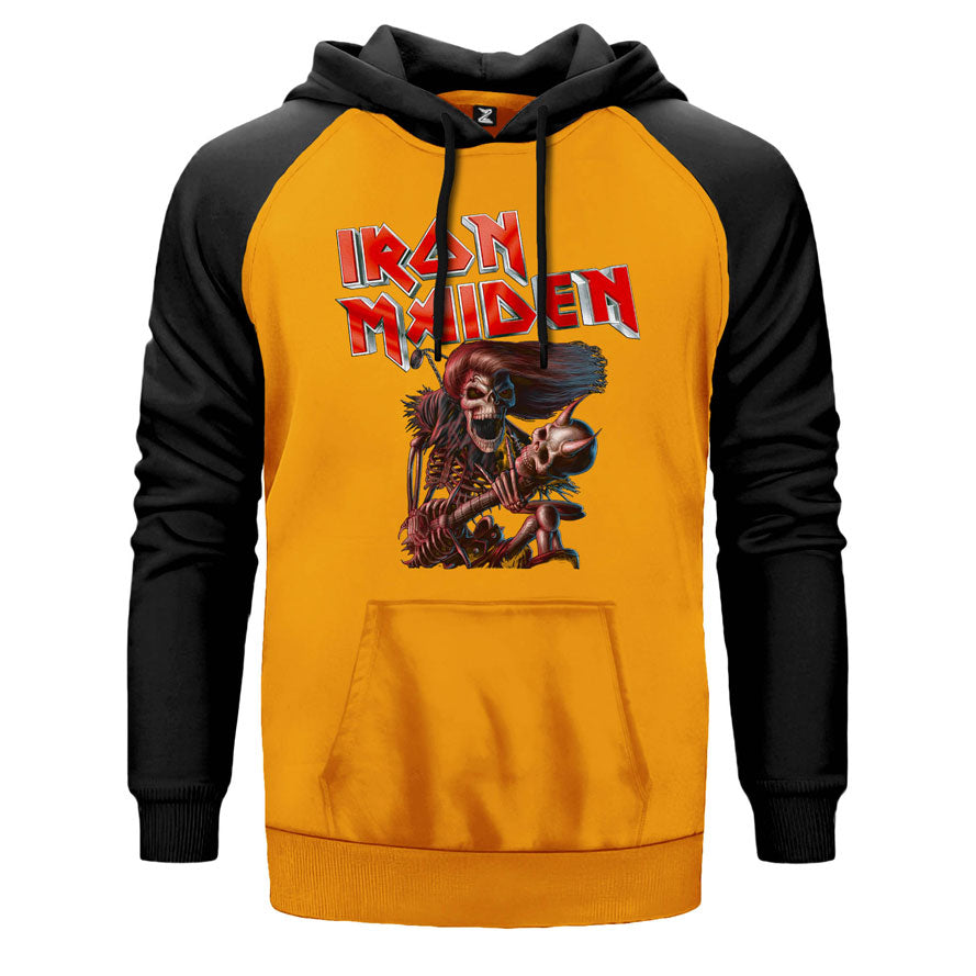 Iron Maiden Skull Çift Renk Reglan Kol Sweatshirt