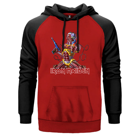 Iron Maiden in the War çift renk reglan kol kapşonlu sweatshirt - kırmızı