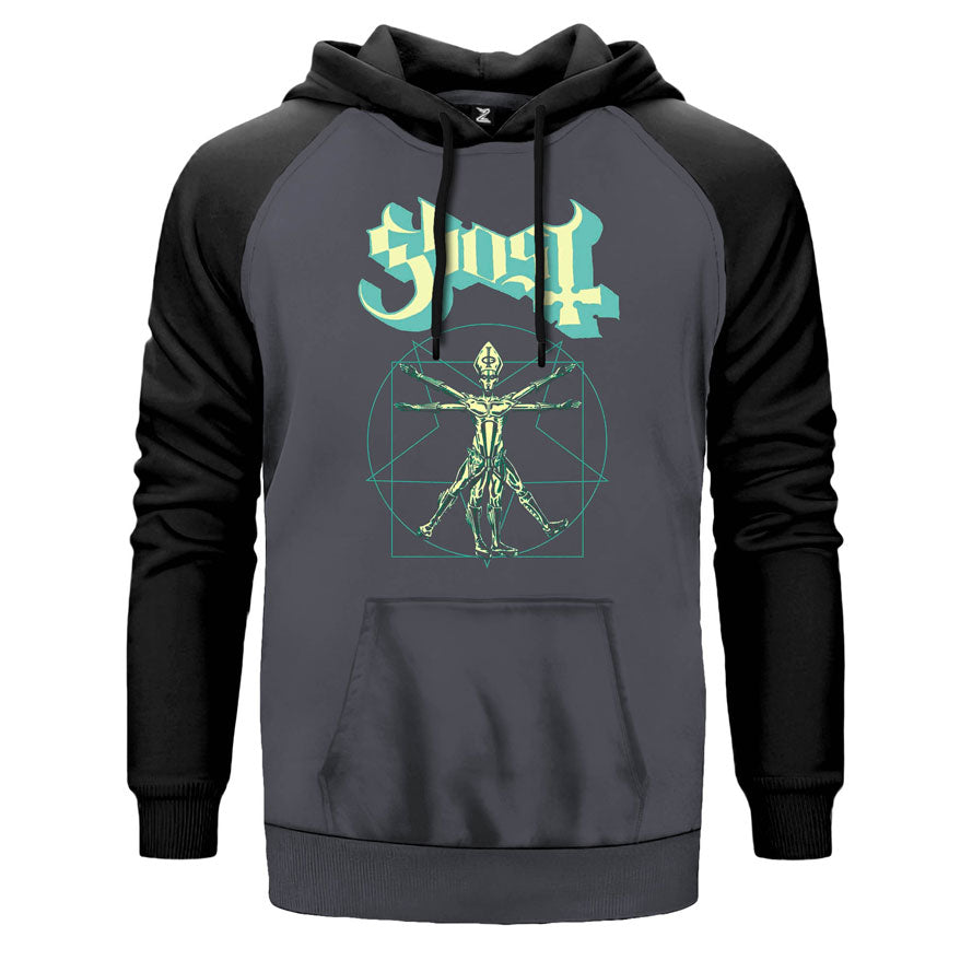 Ghost Zombie çift renk reglan kol kapşonlu sweatshirt - gri