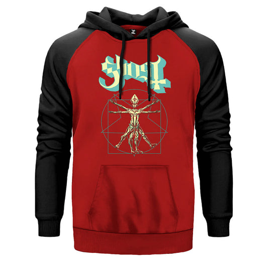 Ghost Zombie çift renk reglan kol kapşonlu sweatshirt - kırmızı