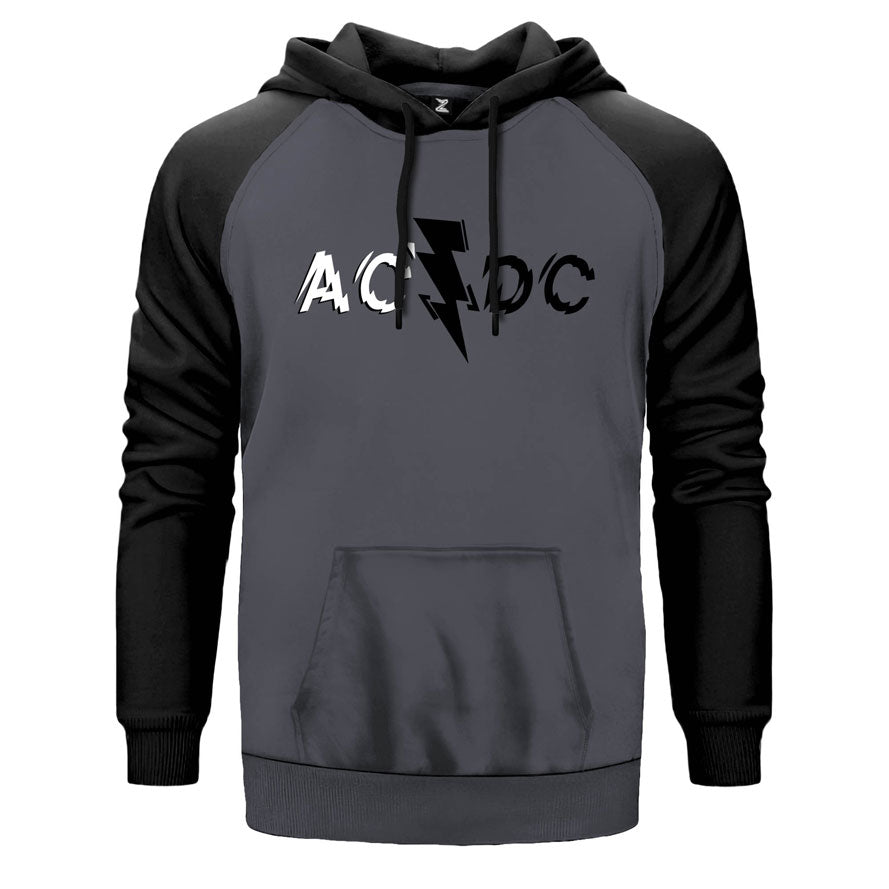 AC DC Lighting Logo çift renk reglan kol kapşonlu sweatshirt - gri