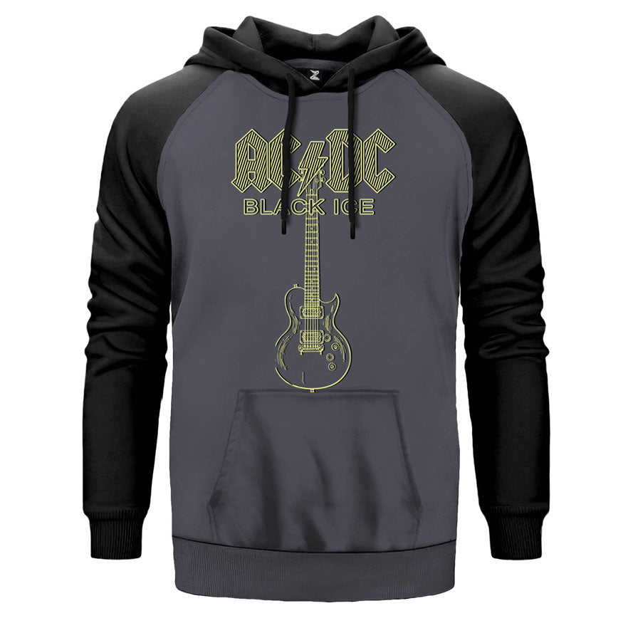 AC DC Guitar çift renk reglan kol kapşonlu sweatshirt - gri