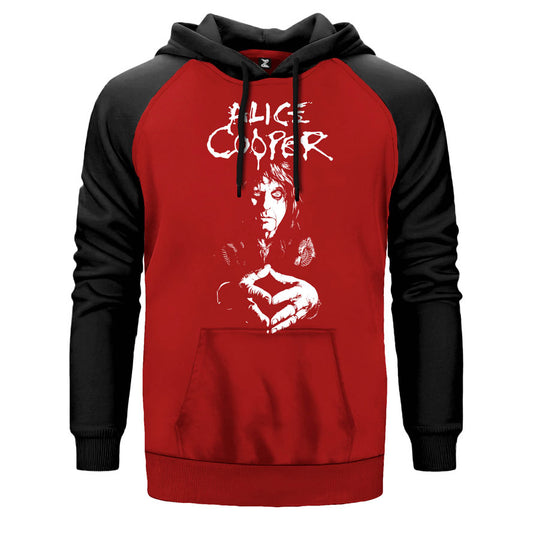 Alice Cooper çift renk reglan kol kapşonlu sweatshirt - kırmızı