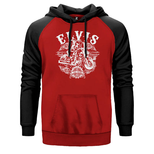 Elvis Made in America çift renk reglan kol kapşonlu sweatshirt - kırmızı