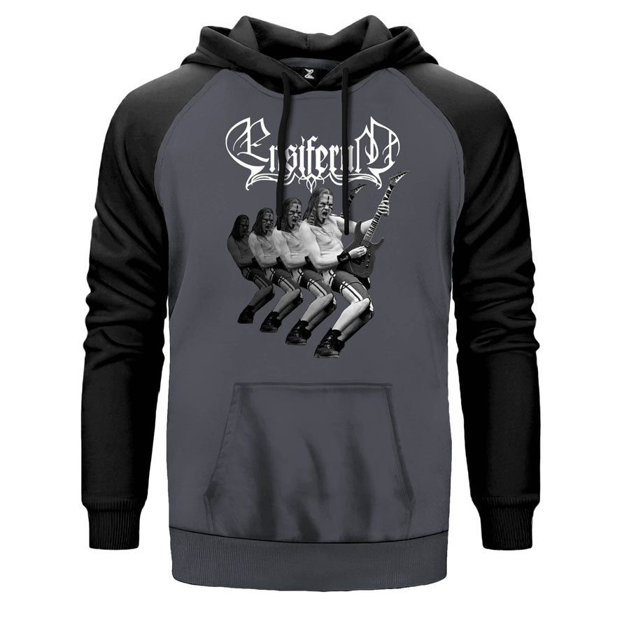 Ensiferum Markus Toivnen çift renk reglan kol kapşonlu sweatshirt - gri