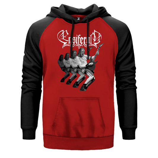 Ensiferum Markus Toivnen çift renk reglan kol kapşonlu sweatshirt - kırmızı