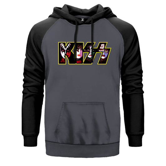 Kiss Group in Logo Çift Renk Reglan Kol Sweatshirt