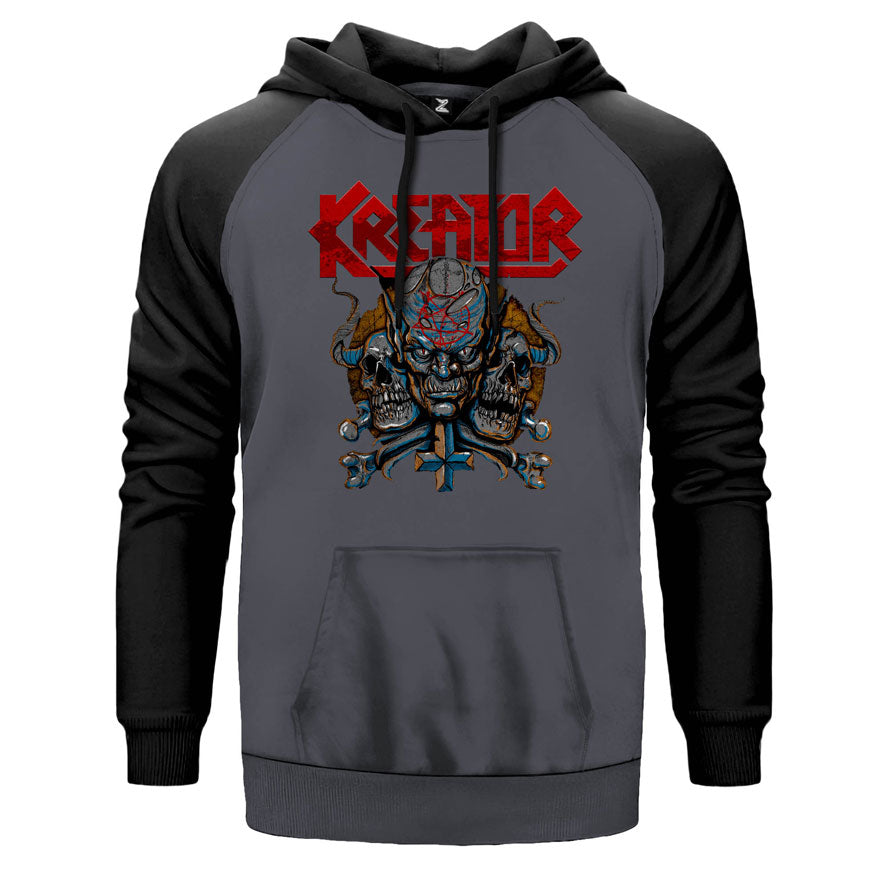 Kreator Devils çift renk reglan kol kapşonlu sweatshirt - gri