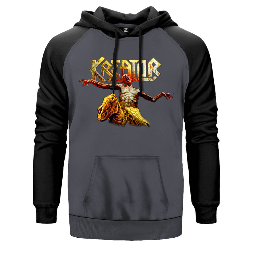 Kreator Horror çift renk reglan kol kapşonlu sweatshirt - gri