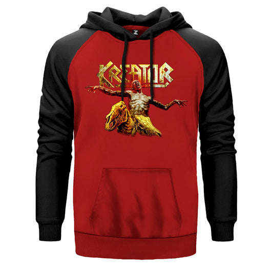 Kreator Horror çift renk reglan kol kapşonlu sweatshirt - kırmızı