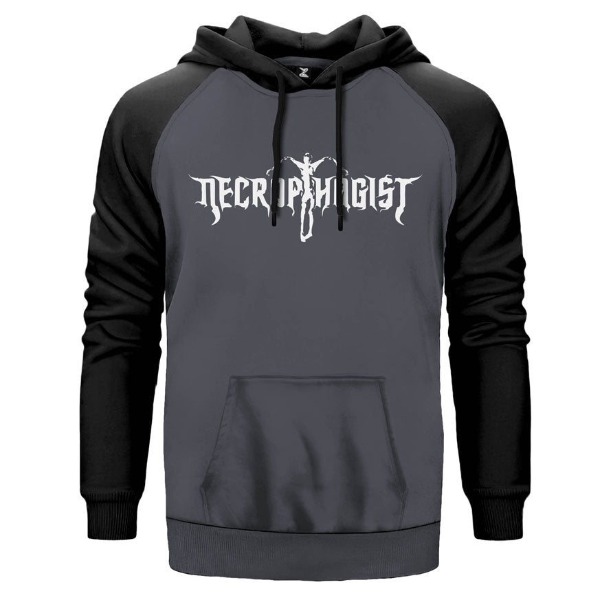 Necrophagist çift renk reglan kol kapşonlu sweatshirt - gri