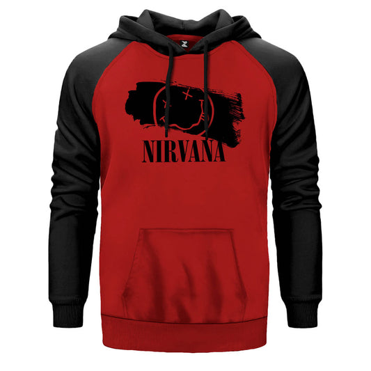 Nirvana Splash çift renk reglan kol kapşonlu sweatshirt - kırmızı