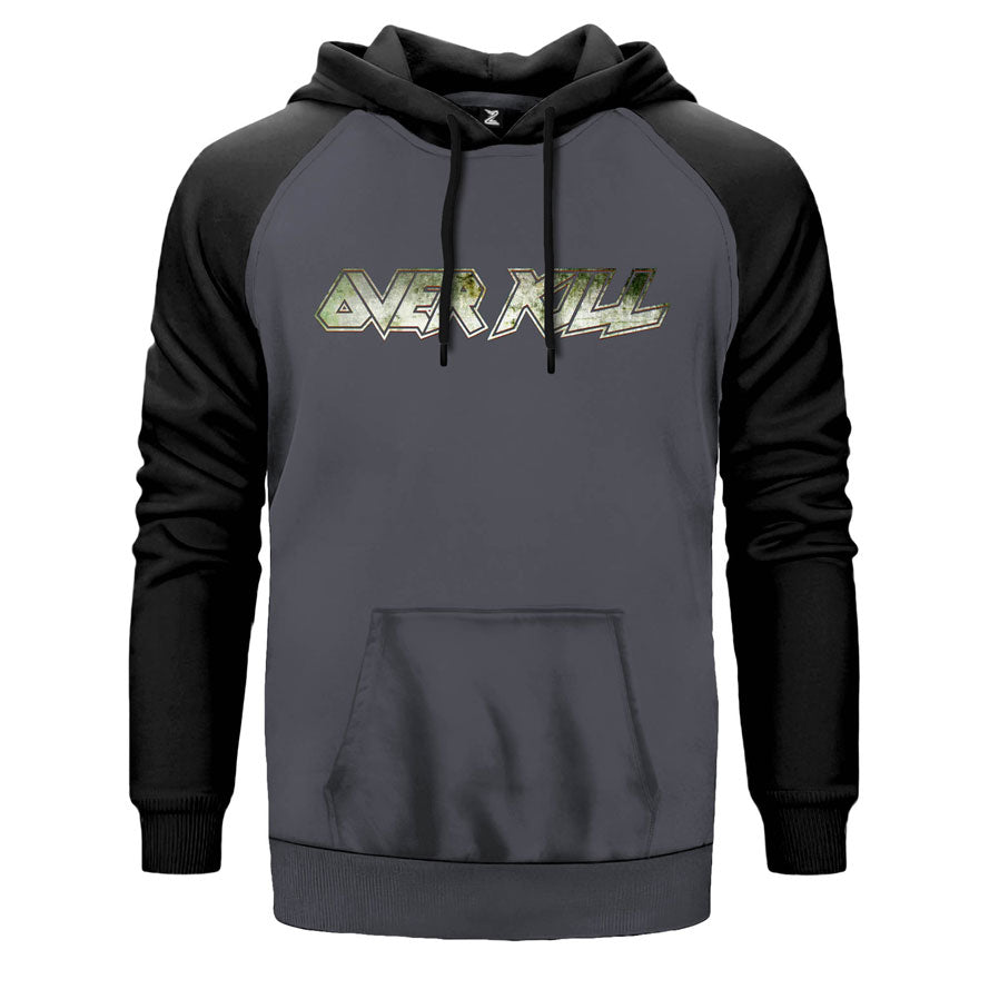 Overkill Logo çift renk reglan kol kapşonlu sweatshirt - gri