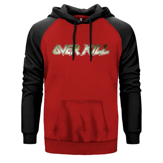 Overkill Logo çift renk reglan kol kapşonlu sweatshirt - kırmızı