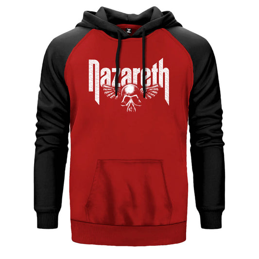 Nazareth çift renk reglan kol kapşonlu sweatshirt - kırmızı