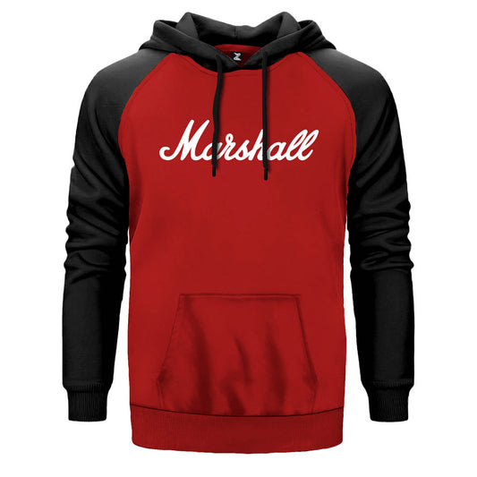 Marshall Logo çift renk reglan kol kapşonlu sweatshirt - kırmızı