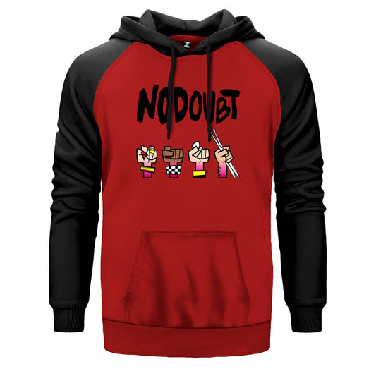 No Doubt Cartoon çift renk reglan kol kapşonlu sweatshirt - kırmızı