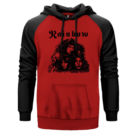 Rainbow Sketch çift renk reglan kol kapşonlu sweatshirt - kırmızı