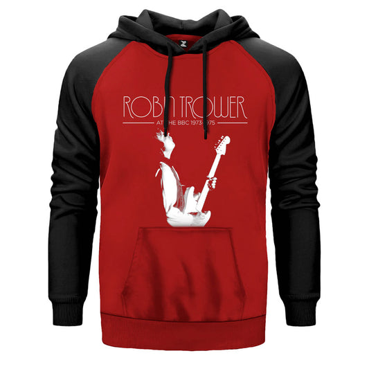 Robin Trower at The BBC çift renk reglan kol kapşonlu sweatshirt - kırmızı
