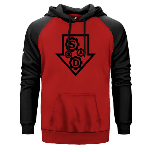 System of a Down Wheel çift renk reglan kol kapşonlu sweatshirt - kırmızı