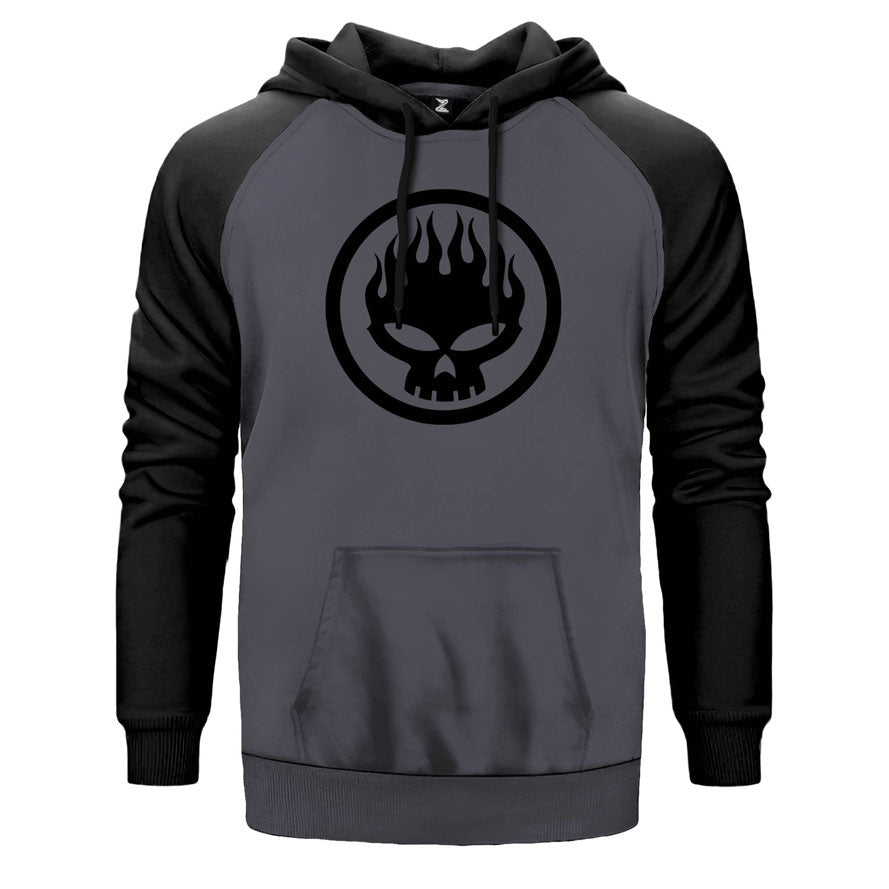 The Offspring Logo çift renk reglan kol kapşonlu sweatshirt - gri