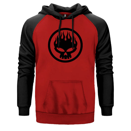 The Offspring Logo çift renk reglan kol kapşonlu sweatshirt - kırmızı
