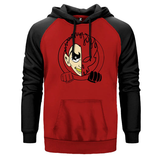 The Offspring Man And Ghost çift renk reglan kol kapşonlu sweatshirt - kırmızı