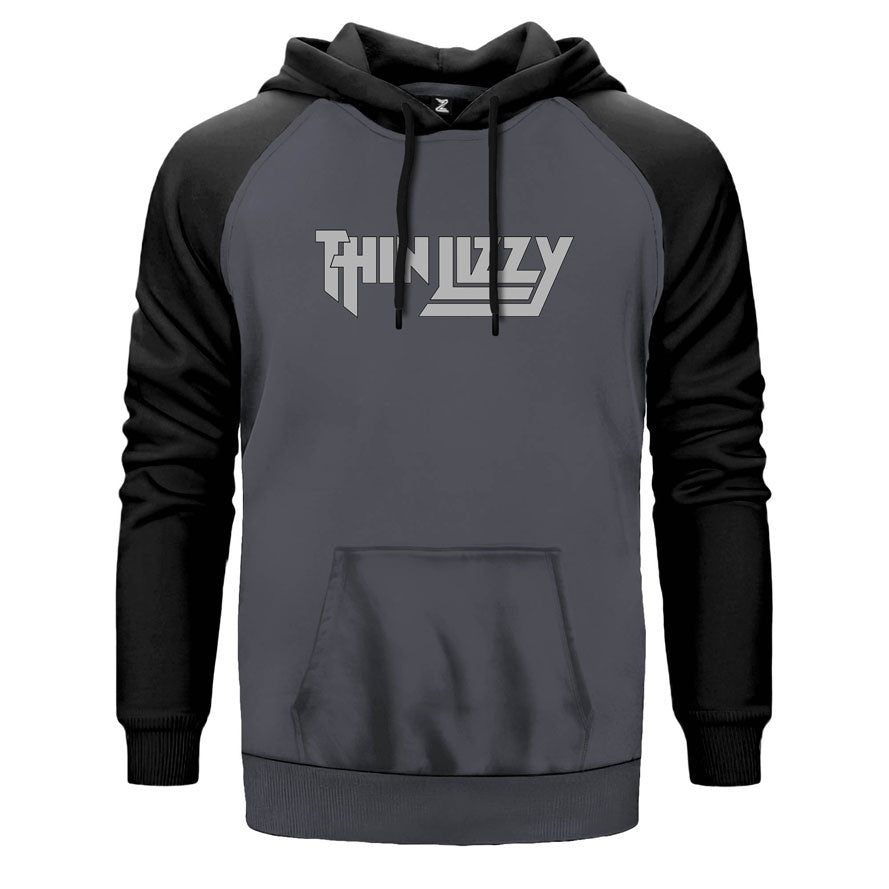Thin Lizzy Logo çift renk reglan kol kapşonlu sweatshirt - gri