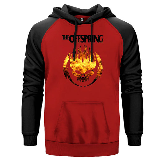 The Offspring Fire Skull çift renk reglan kol kapşonlu sweatshirt - kırmızı