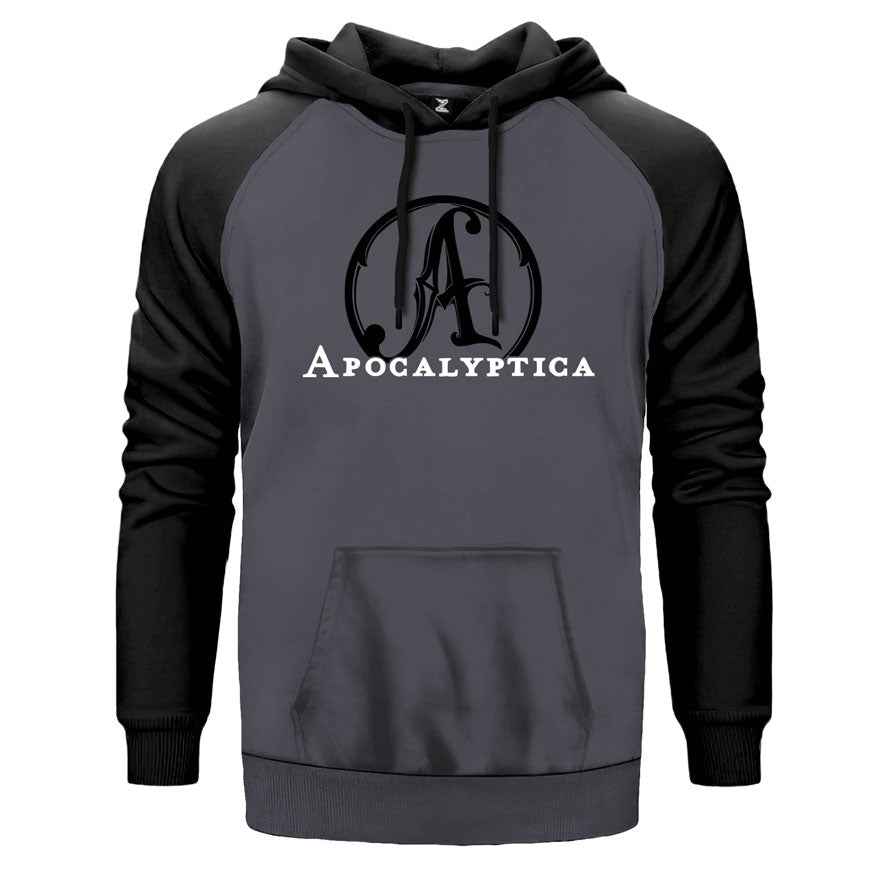 Apocalyptica Logo çift renk reglan kol kapşonlu sweatshirt - gri