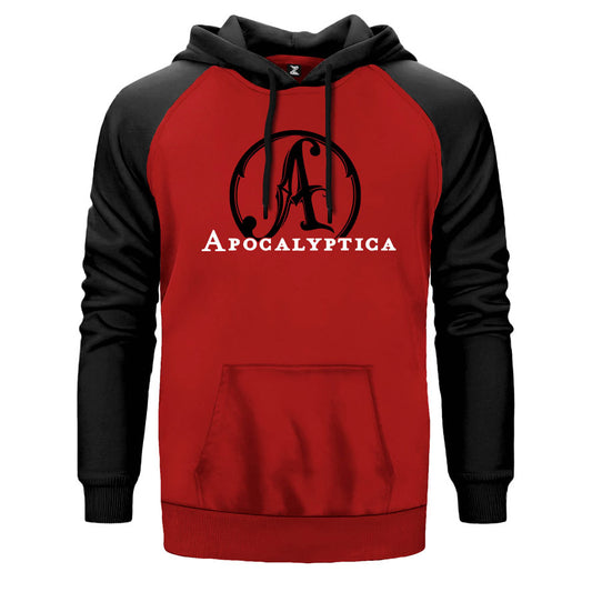 Apocalyptica Logo çift renk reglan kol kapşonlu sweatshirt - kırmızı