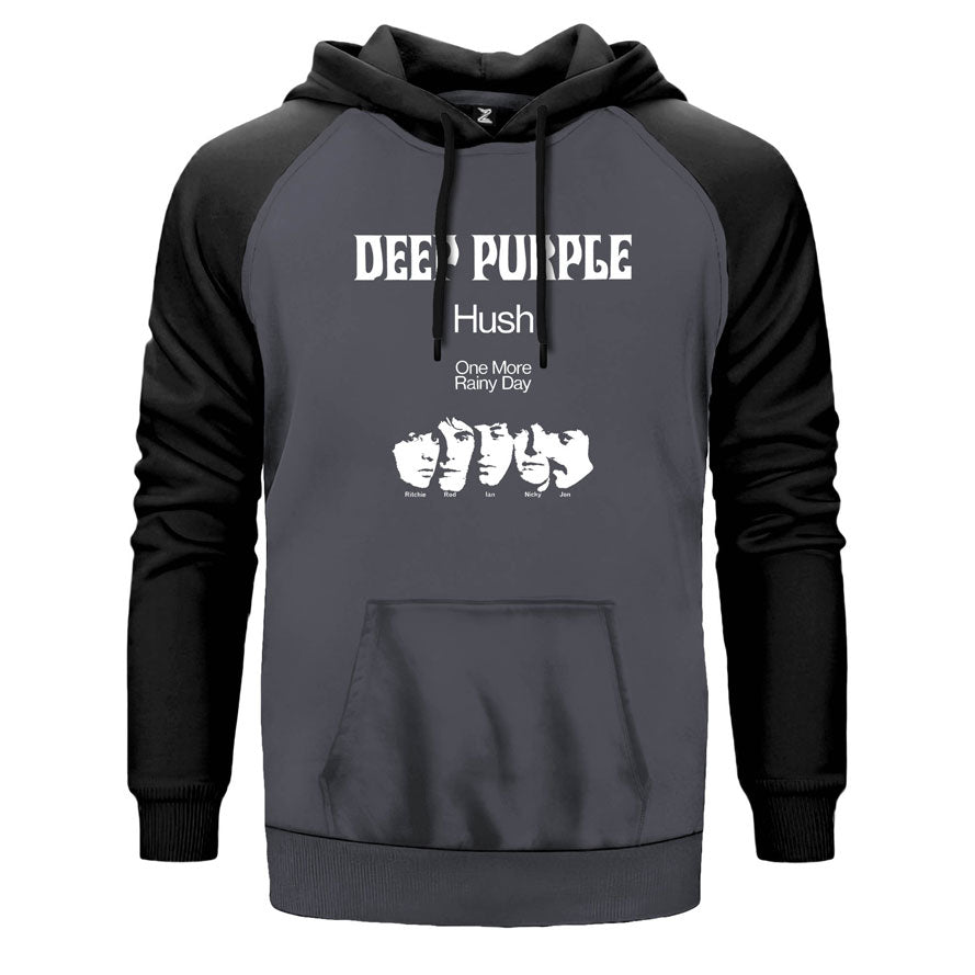 Deep Purple Band çift renk reglan kol kapşonlu sweatshirt - gri