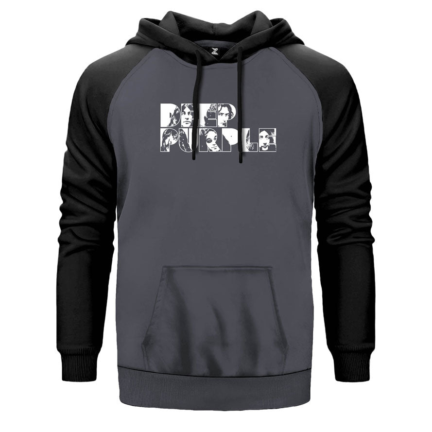 Deep Purple Band 2 çift renk reglan kol kapşonlu sweatshirt - gri