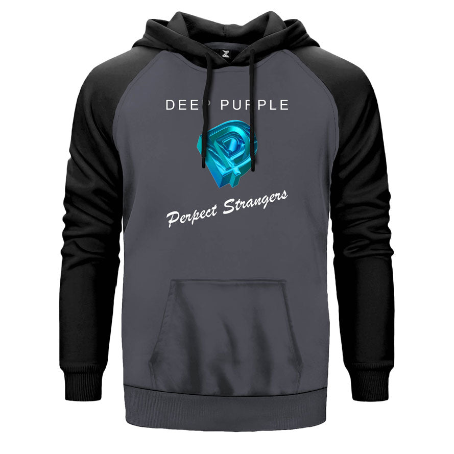 Deep Purple Perfect Strangers çift renk reglan kol kapşonlu sweatshirt - gri