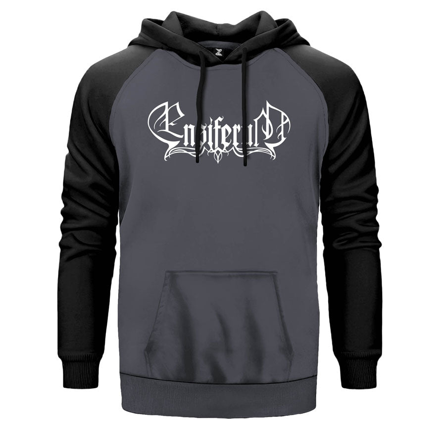 Ensiferum Logo çift renk reglan kol kapşonlu sweatshirt - gri