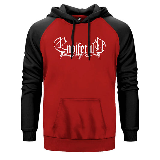Ensiferum Logo çift renk reglan kol kapşonlu sweatshirt - kırmızı