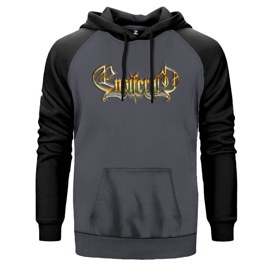 Ensiferum Logo 2 çift renk reglan kol kapşonlu sweatshirt - gri
