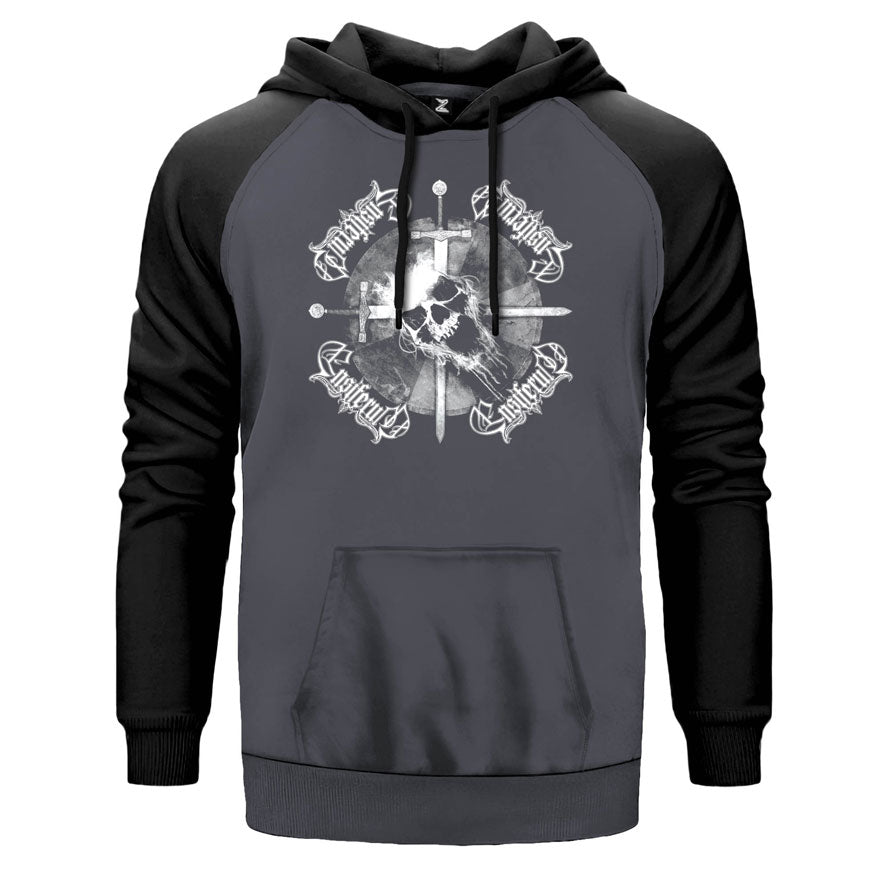 Ensiferum Skull çift renk reglan kol kapşonlu sweatshirt - gri