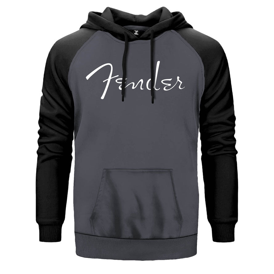 Fender Logo çift renk reglan kol kapşonlu sweatshirt - gri