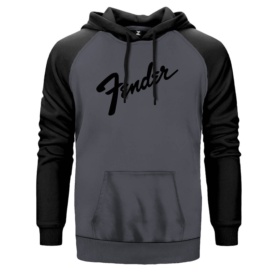 Fender Logo 3 çift renk reglan kol kapşonlu sweatshirt - gri