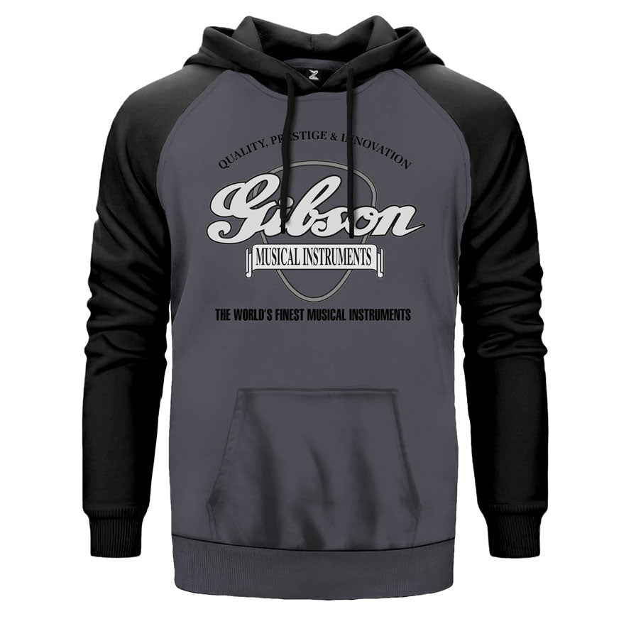 Gibson çift renk reglan kol kapşonlu sweatshirt - gri