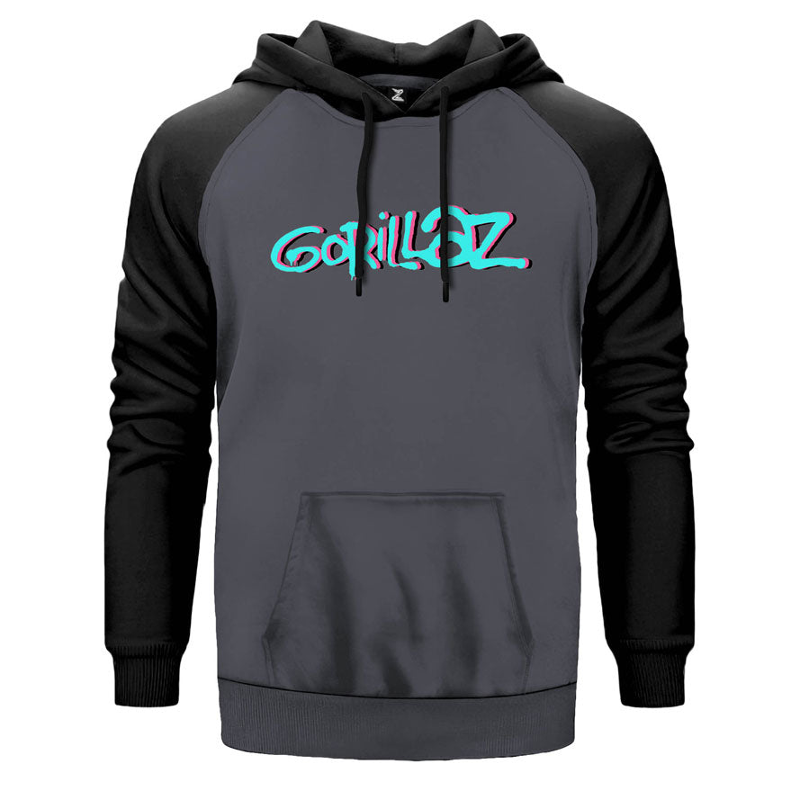 Gorillaz çift renk reglan kol kapşonlu sweatshirt - gri