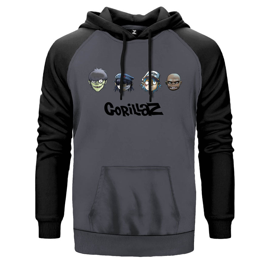 Gorillaz Cartoon 2 çift renk reglan kol kapşonlu sweatshirt - gri