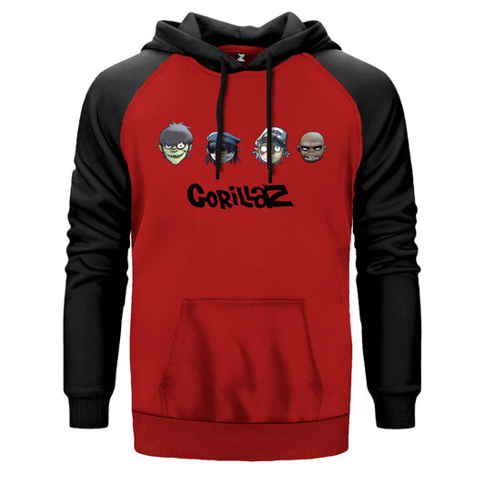 Gorillaz Cartoon 2 çift renk reglan kol kapşonlu sweatshirt - kırmızı