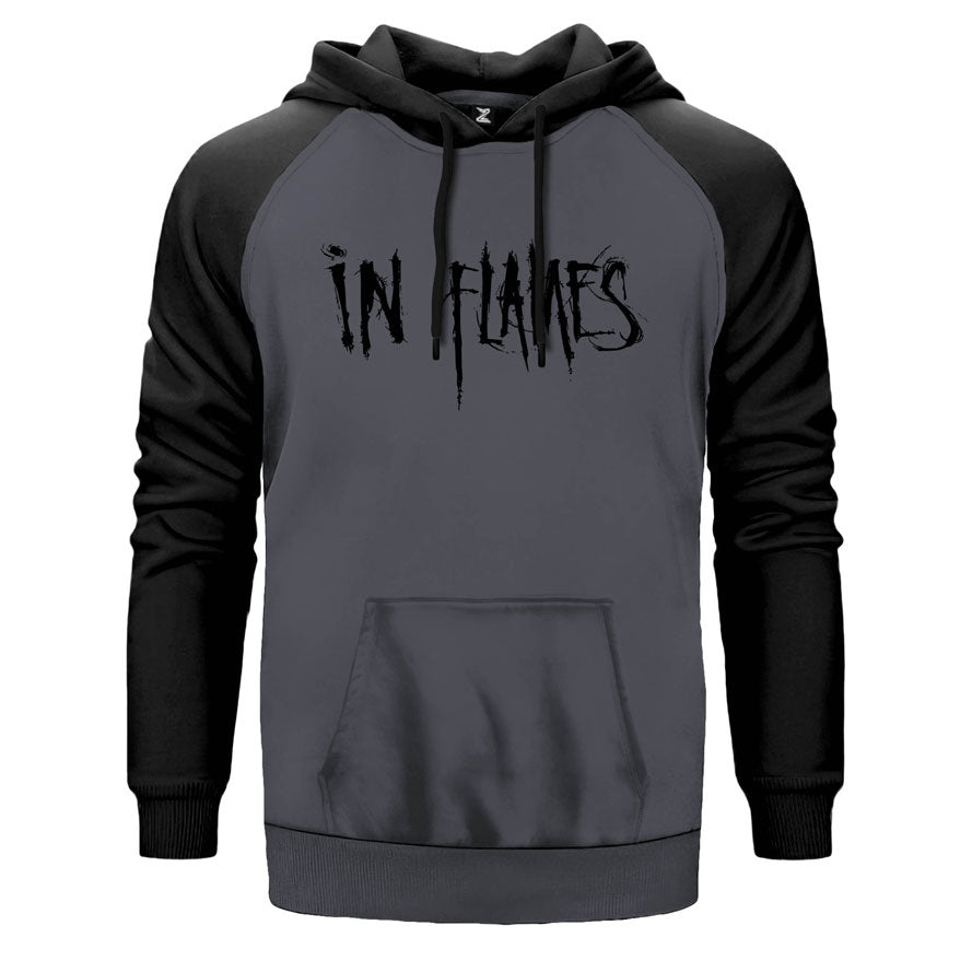 In Flames Logo çift renk reglan kol kapşonlu sweatshirt - gri