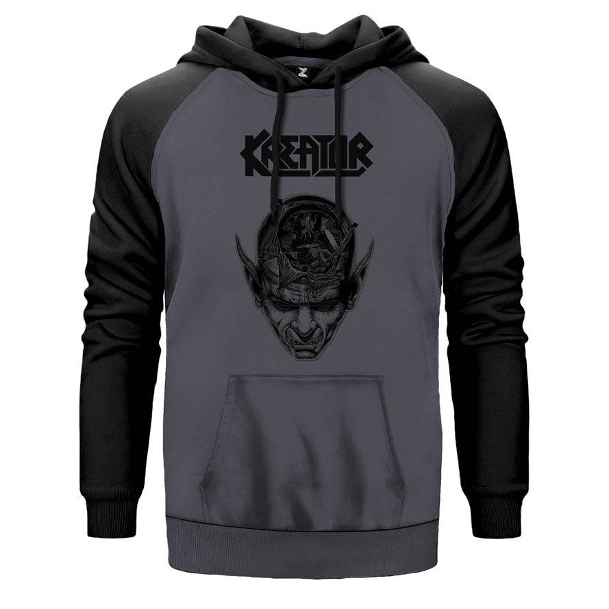 Kreator in Head çift renk reglan kol kapşonlu sweatshirt - gri