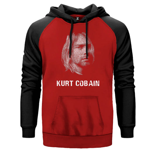 Kurt Cobain Lyrcis çift renk reglan kol kapşonlu sweatshirt - kırmızı