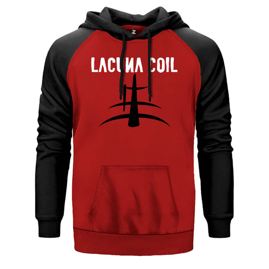 Lacuna Coil çift renk reglan kol kapşonlu sweatshirt - kırmızı