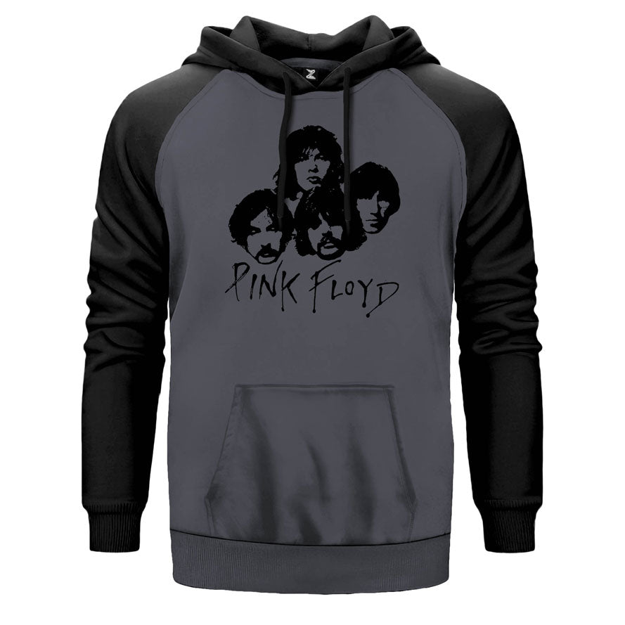 Pink Floyd Group çift renk reglan kol kapşonlu sweatshirt - gri