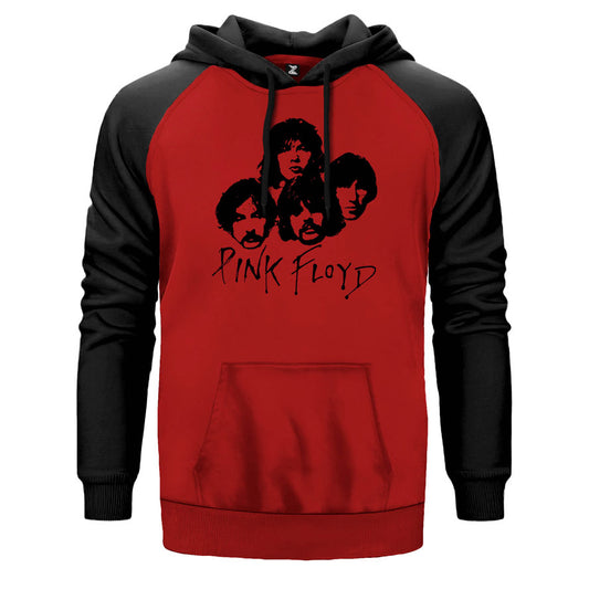 Pink Floyd Group çift renk reglan kol kapşonlu sweatshirt - kırmızı